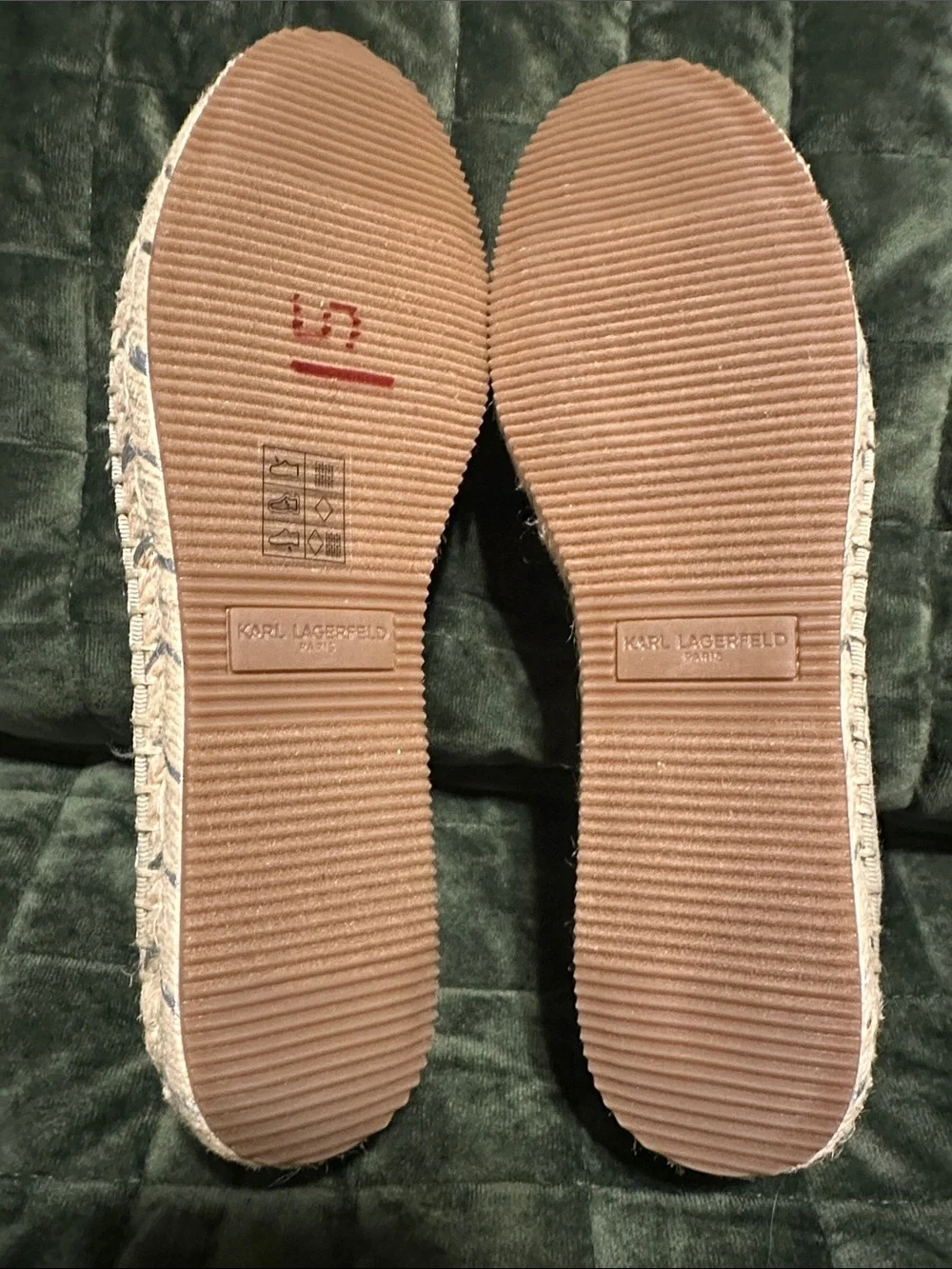 Karl Lagerfeld Beige Crystal & Pearl Espadrille Flats